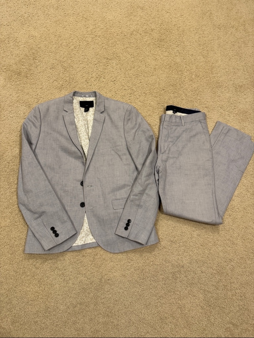 H&M Light Gray Men's Two-Piece Suit Blazer & Pants - Textured Weave